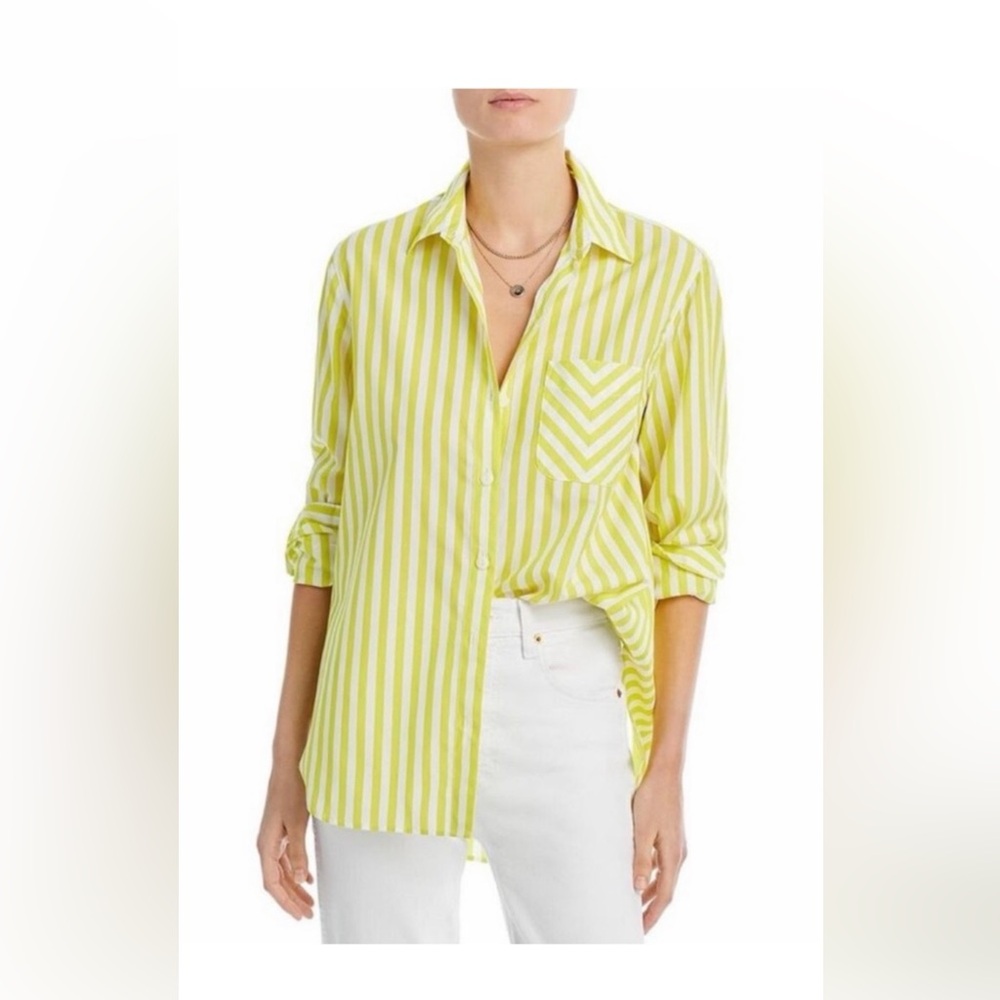 NWT Rag & Bone 'Maxine' Oversized Button-Down (Fresh Lime / White) XXS - $195